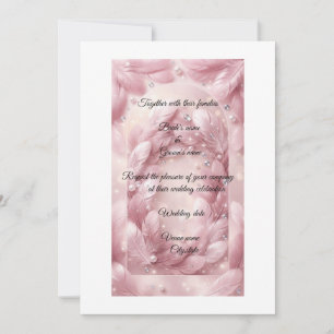 Faire-part de mariage Luxe Rose plume & Diamants A