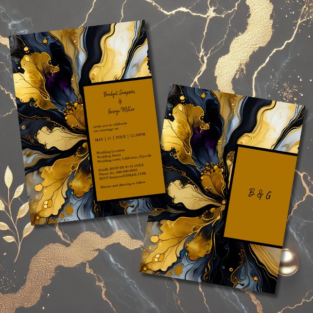faire-part de mariage luxueuse en marbre noir (Créateur téléchargé)