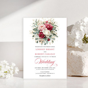 Faire-part de mariage Luxueux Bohème Rouge Rubis O
