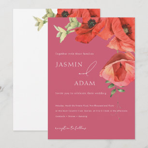 Faire-part de mariage Magenta Pink et Red Poppies