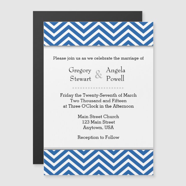 Faire-part de mariage magnétique bleu Chevron (Devant / Derrière)