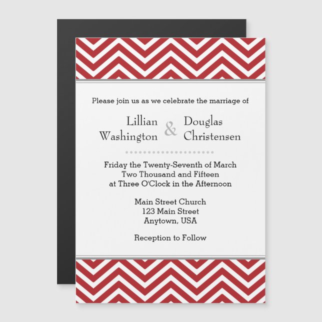 Faire-part de mariage magnétique rouge Chevron (Devant / Derrière)