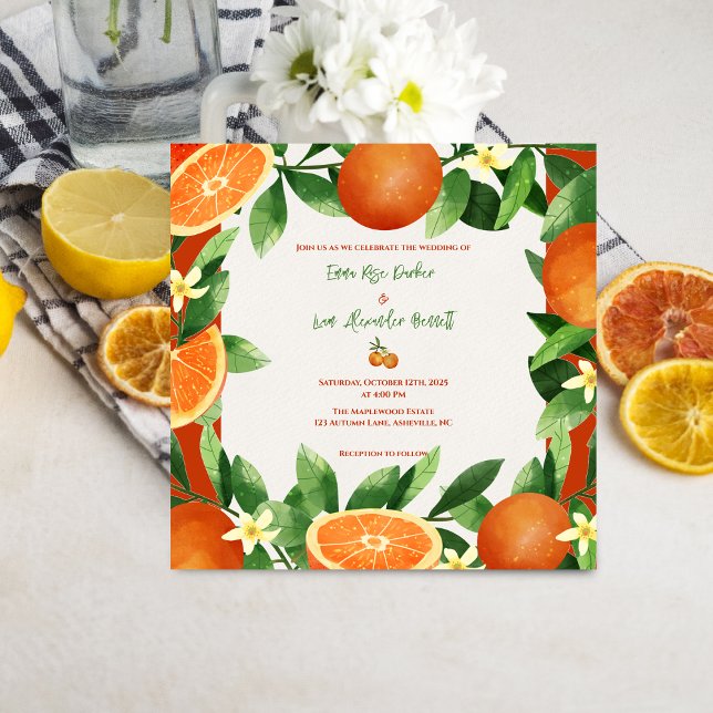Faire-Part de Mariage Magnétique Verger de Citronn (Rustic Citrus Orchard Magnetic Wedding Invitation)