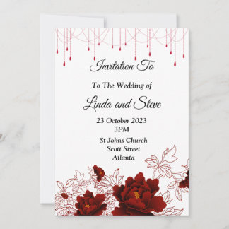 Faire-part de mariage magnifique, fleurs rouges