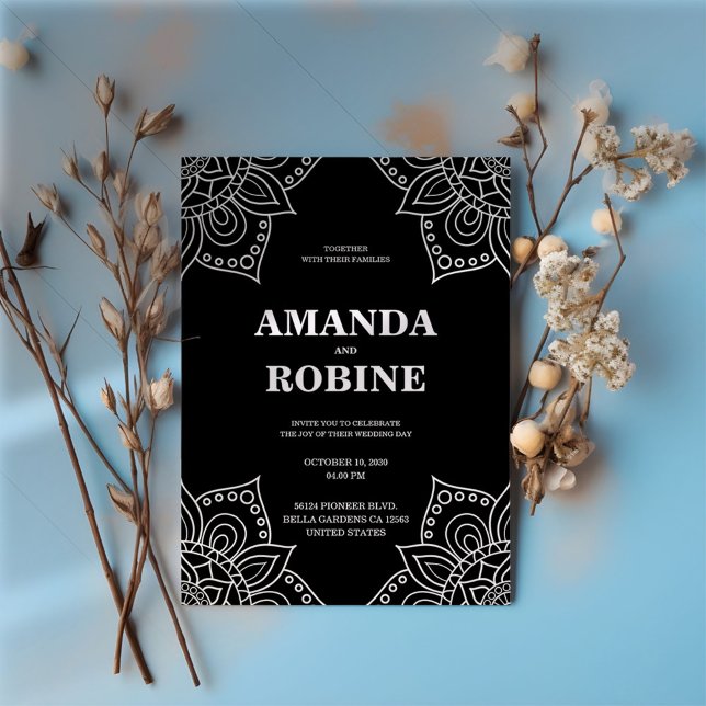 Faire-part de mariage Mandala noir et blanc (Créateur téléchargé)