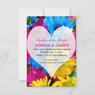 Faire-part de mariage marguerites coeur fleuri col
