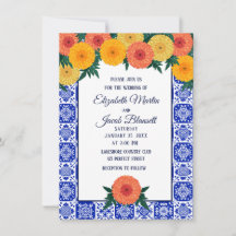 Faire-part de mariage Marigolds en mosaïque mexica