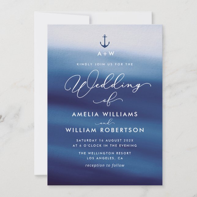 faire-part de mariage marine bleu (Devant)