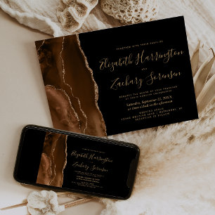Faire-part de mariage marron moka agate doré foncé