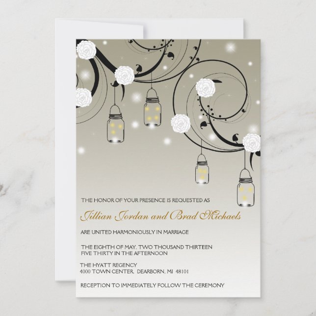 Faire-part de mariage Mason Jar et Fireflies (Devant)