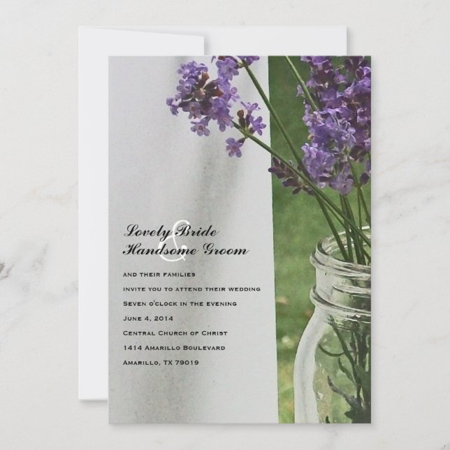 Faire-part de mariage Mason Jar Lavender White Por (Devant)