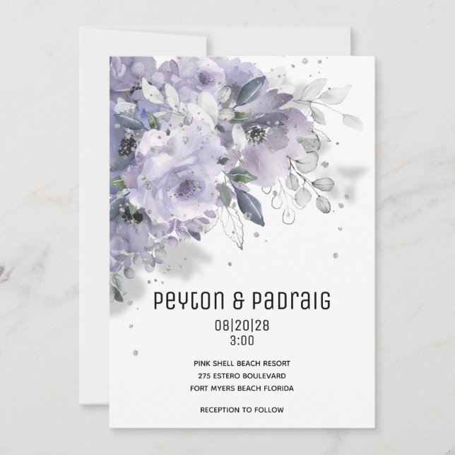Faire-part de mariage Mauve argenté (Devant)