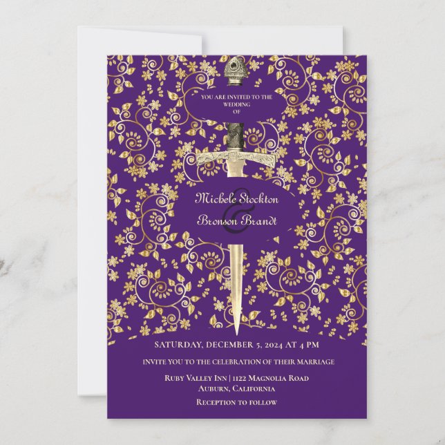 Faire-part de mariage médiévale d'or (Devant)