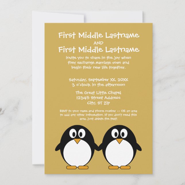 Faire-part de mariage mignon de pingouin (Devant)