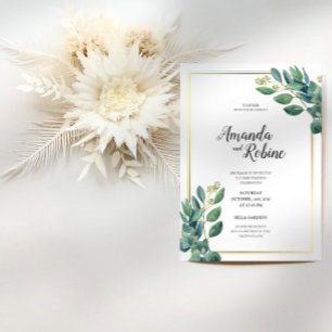 Faire-part de mariage minimaliste à feuilles d'euc