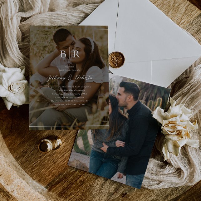 Faire-part de mariage minimaliste avec monogramme  (Créateur téléchargé)