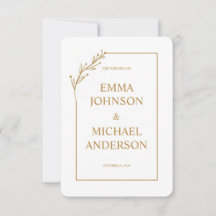 Faire-part de mariage minimaliste blanc et or