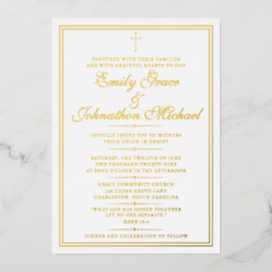 Faire-part de mariage minimaliste chrétien or foil
