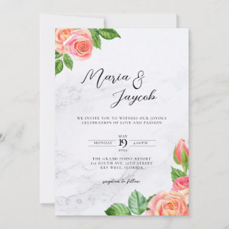 Faire-part de mariage minimaliste en marbre floral