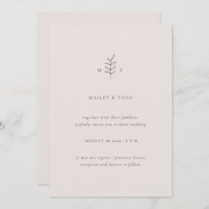 Faire-part de mariage minimaliste Feuille rose noi