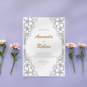 Faire-part de mariage minimaliste Floral Line Art