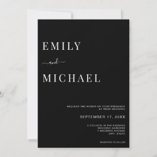 Faire-part de mariage minimaliste moderne noir bla