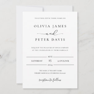 Faire-part de mariage minimaliste noir et blanc