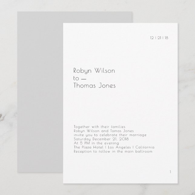 Faire-part de mariage moderne 5x7 de page de livre (Devant / Derrière)