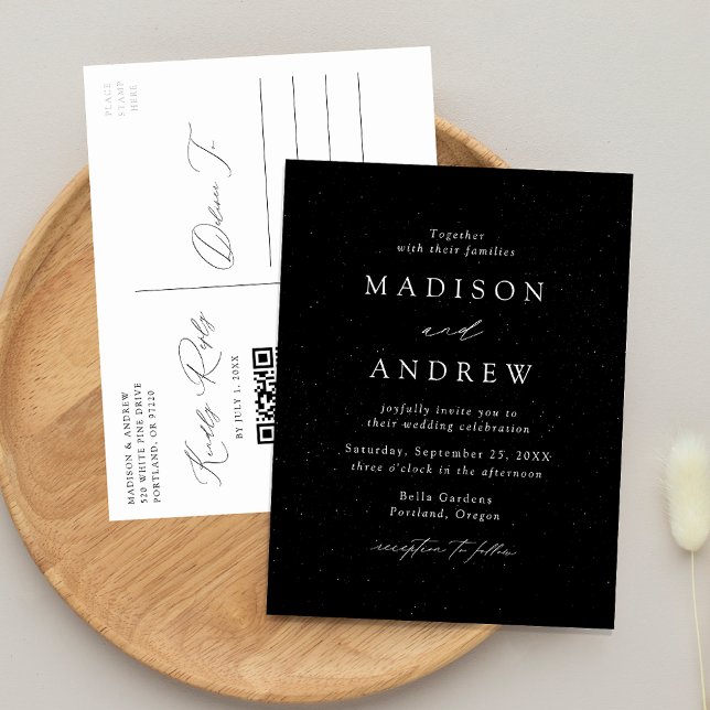 Faire-part de mariage moderne à code QR noir et bl (Créateur téléchargé)