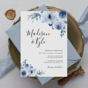 faire-part de mariage moderne à fleurs bleu poussi
