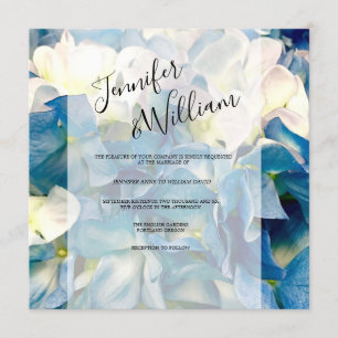 Faire-part de mariage moderne aux hortensias bleus