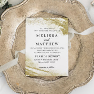 Faire-part de mariage moderne blanc et or