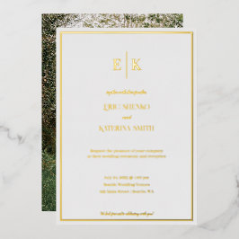 Faire-part de mariage moderne blanc et or à feuill