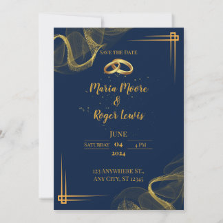 Faire-part de mariage moderne bleu et or