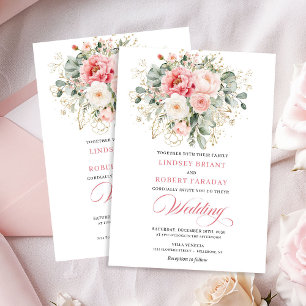 Faire-part de mariage moderne blush verdure or