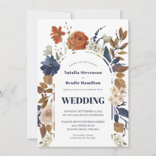 Faire-part de mariage moderne Boho Navy Blue Rust