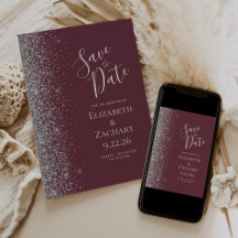Faire-part de mariage moderne bordeaux foncé paill