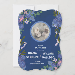 Faire-part de mariage moderne classique floral ble