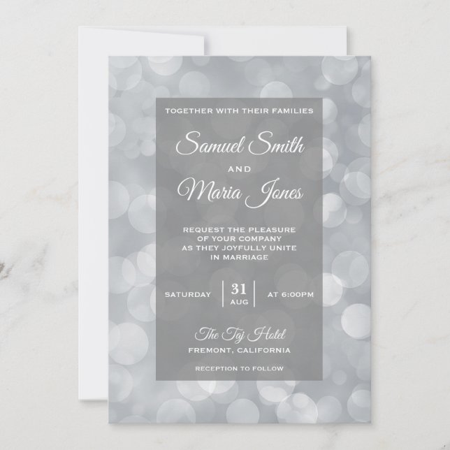 Faire-part de mariage moderne de Bokeh Silver (Devant)