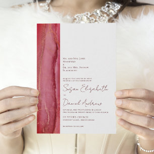 Faire-part de mariage moderne de corail magenta