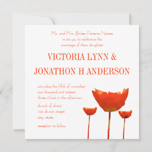 Faire-part de mariage moderne de Poppies orange