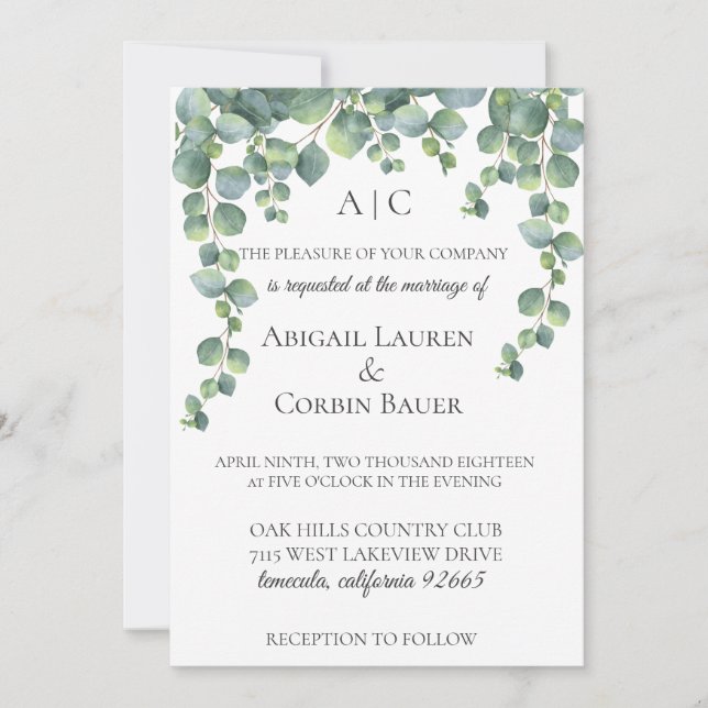 Faire-part de mariage moderne des vignes d'Eucalyp (Devant)