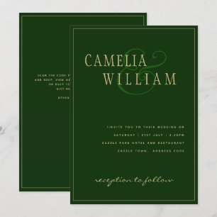 Faire-part de mariage moderne Emerald Green Gold