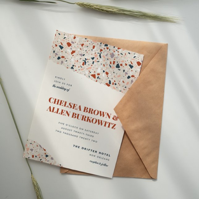 Faire-part de mariage moderne en dalle de terrazzo (Créateur téléchargé)