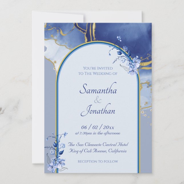 Faire-part de mariage moderne en marbre bleu Aqua (Devant)