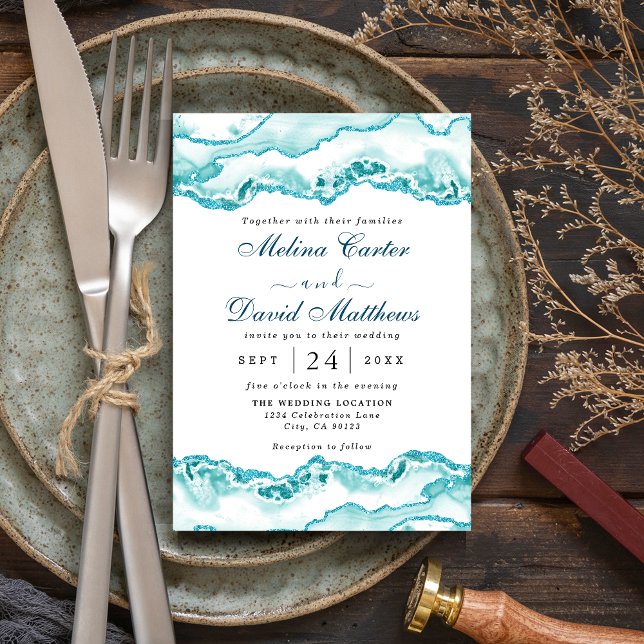 Faire-part de mariage moderne en marbre bleu clair (Créateur téléchargé)