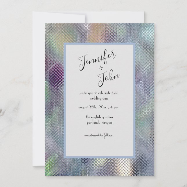 Faire-part de mariage moderne en verre iridescent (Devant)
