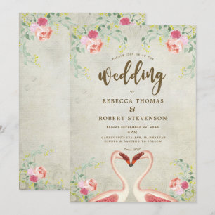 faire-part de mariage moderne flamand rose