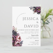 Faire-part de mariage moderne floral bordeaux prun