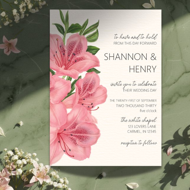 Faire-part de mariage moderne floral Lily rose (Invite guests to your big day with this Pink Lily Floral Modern Wedding Invitation! )